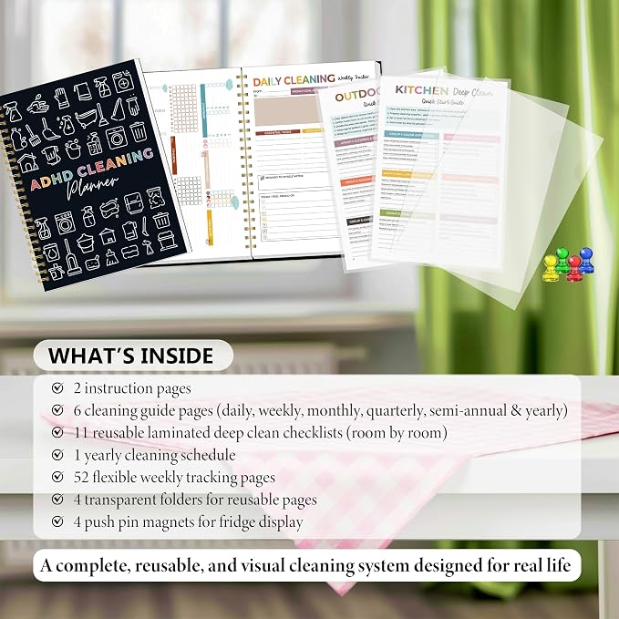 ADHD Cleaning Planner for Adults Women – Reusable Laminated Deep Clean - Image 4
