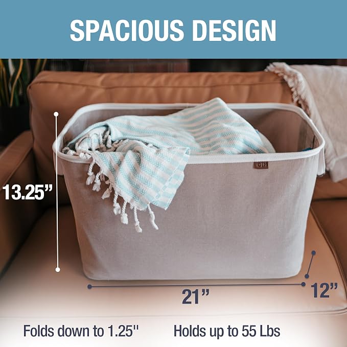 CleverMade Collapsible Laundry Basket LUXE 2 Pack – 60L Foldable Cotton Blend - Image 3