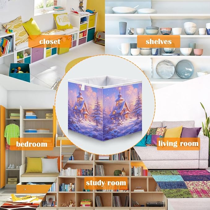 senya Large Storage Bins Purple Hut Collapsible Foldable Storage Cubes Fabric - Image 6