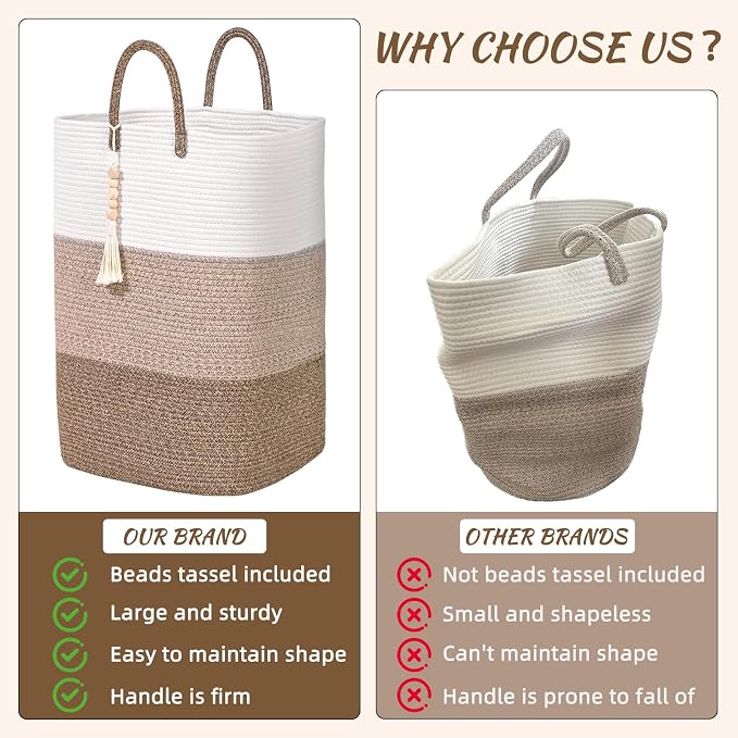 Woven Laundry Basket for Clothes, 100 L Large Rectangle Laundry Hampers - Image 3