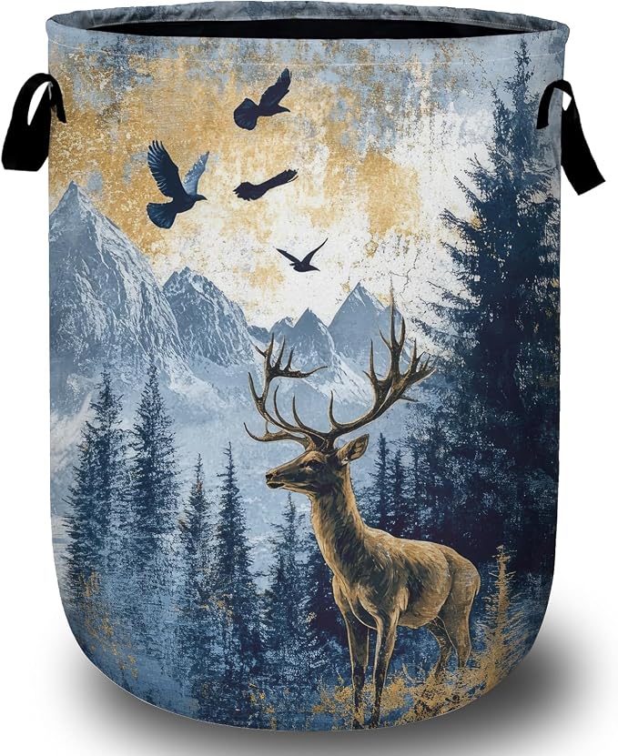 Misty Forest Deer Laundry Basket, Foldable Waterproof Laundry Hamper Tote Bag by Unknown