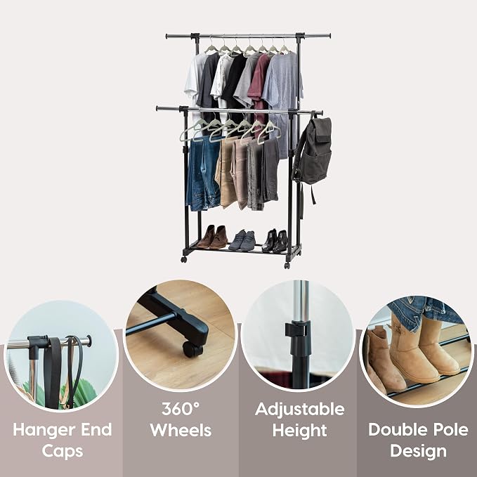 IRIS USA Portable Double-Rod Height Adjustable Clothes Rack - Image 3