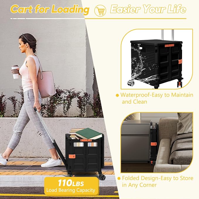 FELICON SELORSS Folding Utility Cart Rolling Crate Tote Basket Box Storage - Image 4
