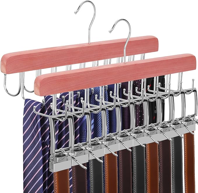 TOPIA HANGER Cedar 2 Pack 2 in 1 Belt Tie Hanger by TOPIAHANGER