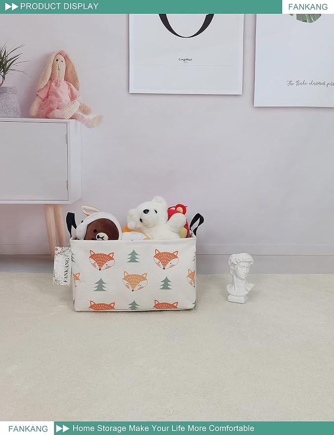 FANKANG Storage Bins, Nursery Hamper Canvas Laundry Basket Foldable - Image 4