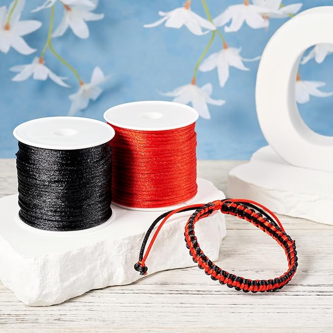 32.8 Yards 1.5mm Nylon Satin Cord Rat Tail String Red Black Beading Trim Cord - Image 3