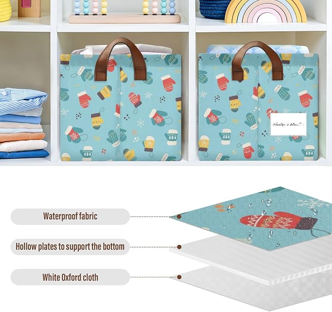 Christmas Gloves Blue Storage Bins Large Baskets Boxes Foldable Fabric Storage - Image 5