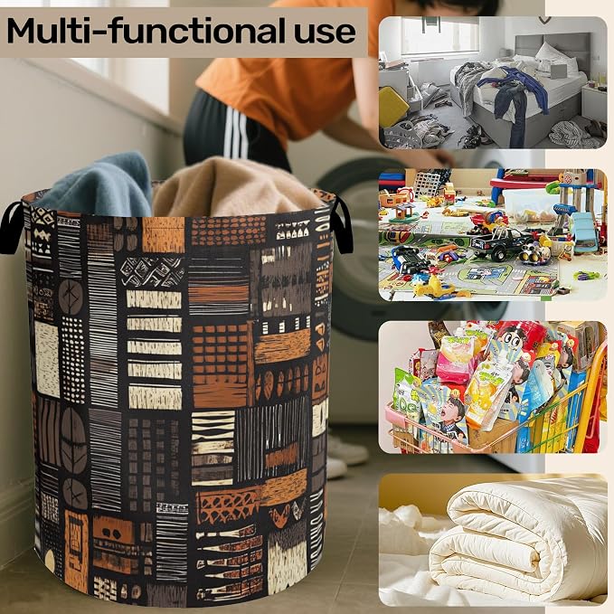 African Style Brown Orange Laundry Basket - Image 6