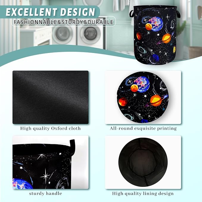 Colorful Starry Sky Planets Laundry Basket Galaxy Funny Laundry Hamper Foldable - Image 4