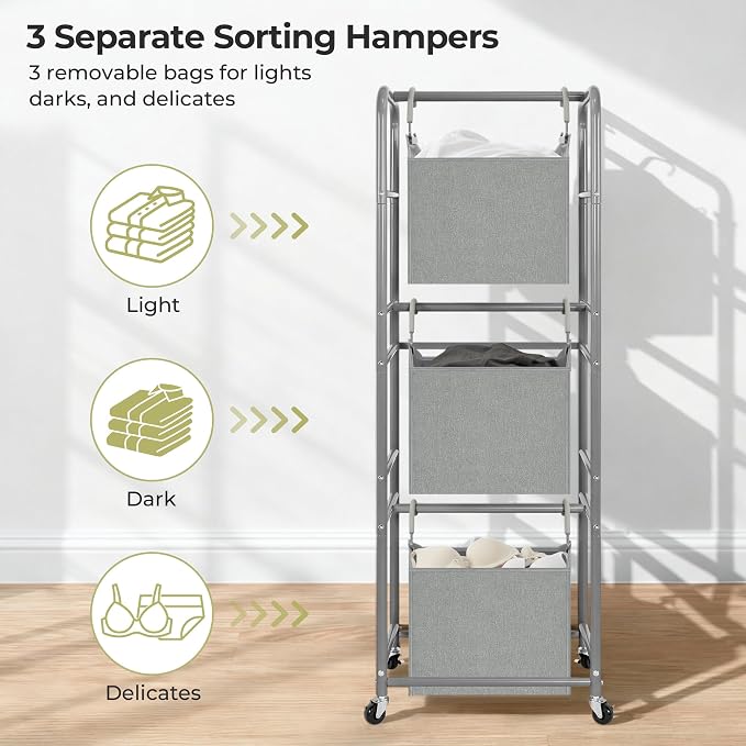 150L 3-Tier Vertical Laundry Hamper Sorter - Image 4