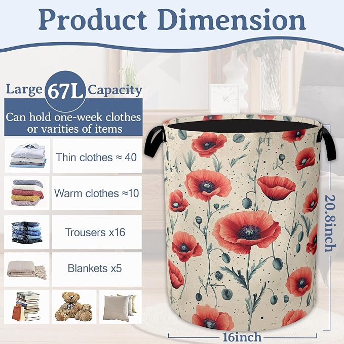 Vintage Poppy Floral Laundry Hamper - Image 2