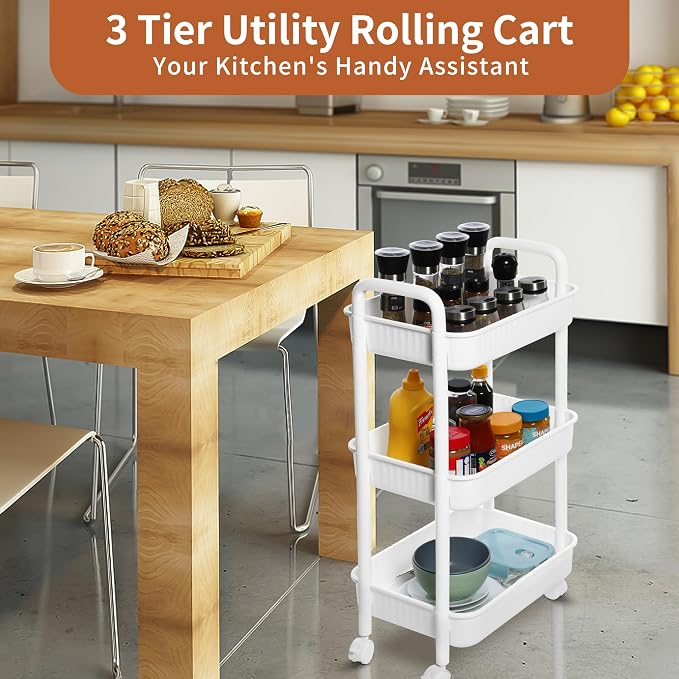 YSSOA Rolling Storage Cart, 3 Tier Slim Mobile Shelving Unit 360° Rotating - Image 7