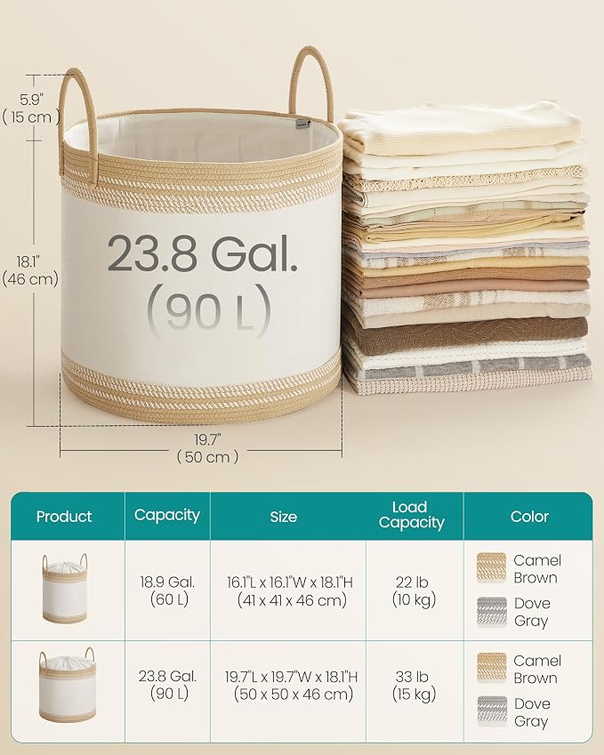 SONGMICS Laundry Hamper, Cotton Rope Laundry Basket - Image 3