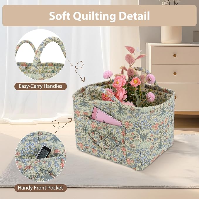 Storage Basket Boho Fabric Large Collapsible Floral Laundry Nursery Hamper - Image 5