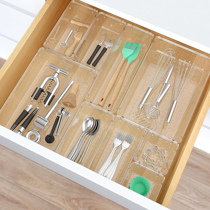 23 PCS Clear Plastic Drawer Organizers Set, 4 Size Desk Drawer Organizer Trays - Image 6