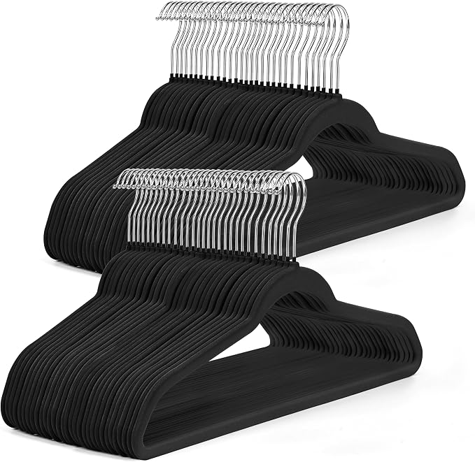 HOUSE DAY Black Velvet Hangers 50 Pack by HOUSEDAY