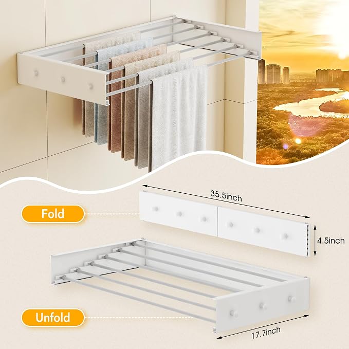 Upgrade Drying Rack Clothing, Clothes Drying Rack Wall Mounted, Laundry Drying - Image 6