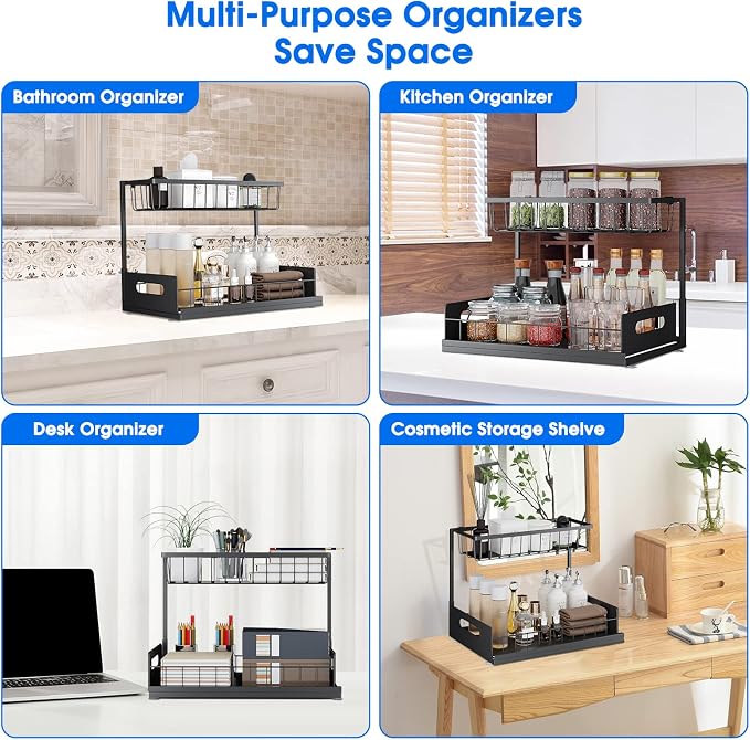 Under Sink Organizer, 2 Tier Pull-Out Cabinet Storage Shelf, Rust-Resistant - Image 4
