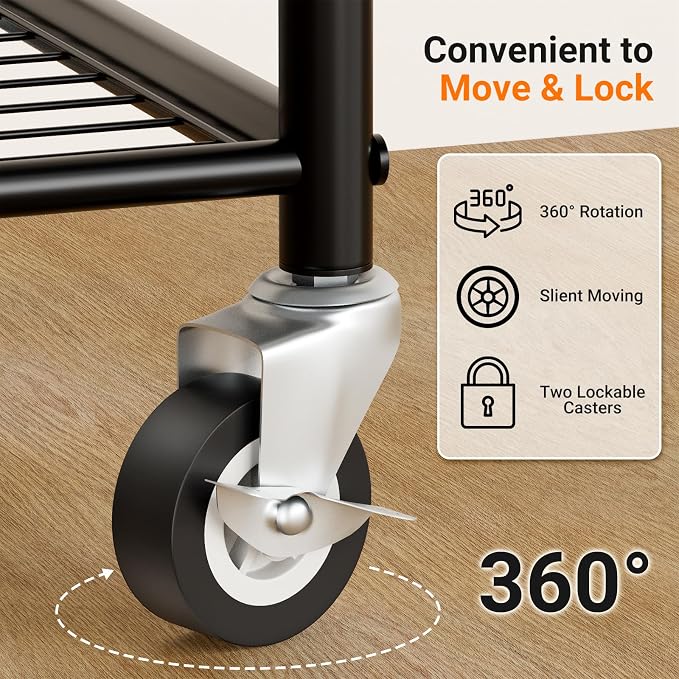 AOODA Small Clothes Rack with Shelves, Metal Sturdy Rolling Clothing Racks - Image 5