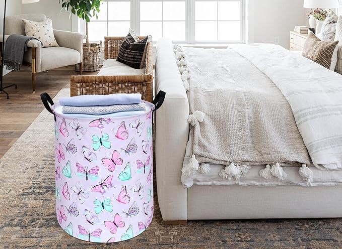 KUNRO Round Laundry Gift Basket Storage Hamper, Clothes Storage Organizer Bins - Image 4