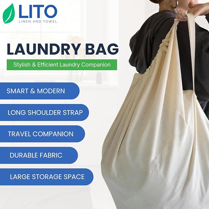 Laundry Bags| Storage bag| Heavy Duty Canvas Cotton Long Strap - Image 2