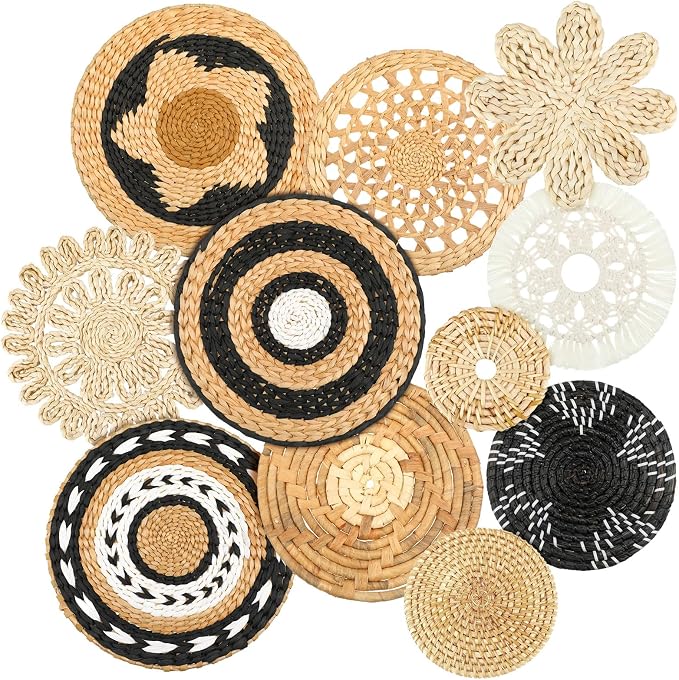 Tatuo 11 Pcs Boho Wall Basket Decor Decorative Bulrush Woven Basket Wall Decor by Tatuo