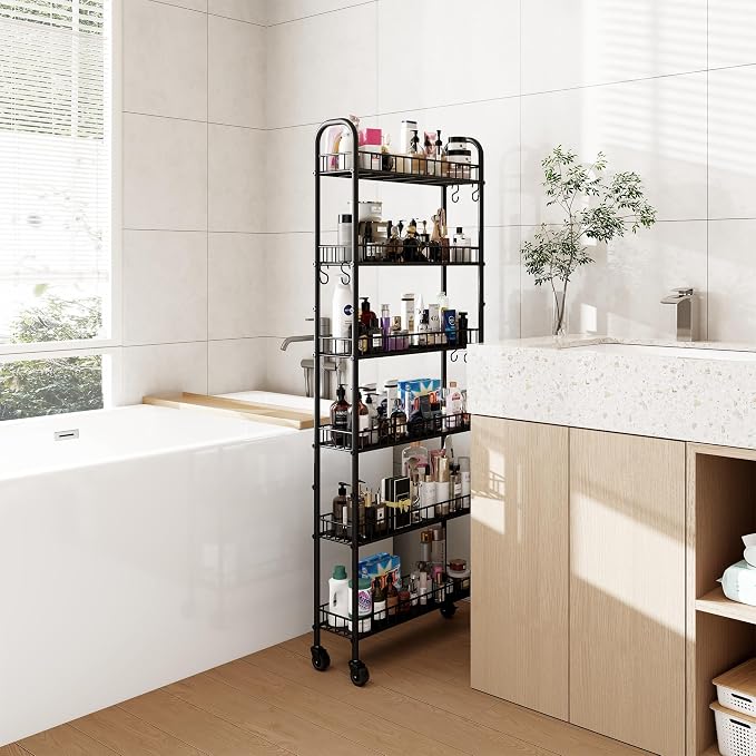 Slim Rolling Storage Cart with Wheels, 6-Tier Narrow Shelf Unit - Image 7