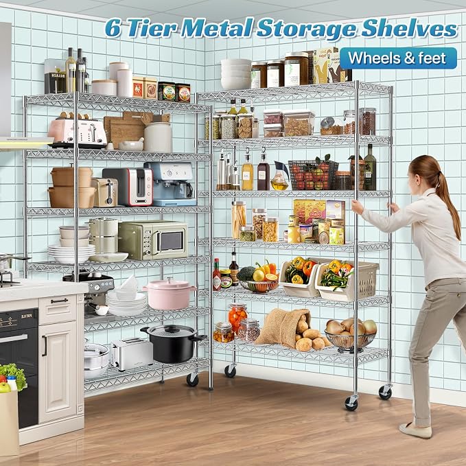 6-Tier Wire Shelving Unit with Wheels, 2100LBS Capacity NSF Certified - Image 2