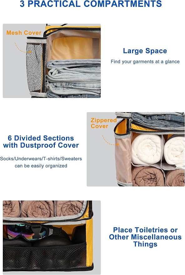 ELEZAY Hanging Packing Cubes Portable Closet 3-Shelf Travel Collapsible - Image 3