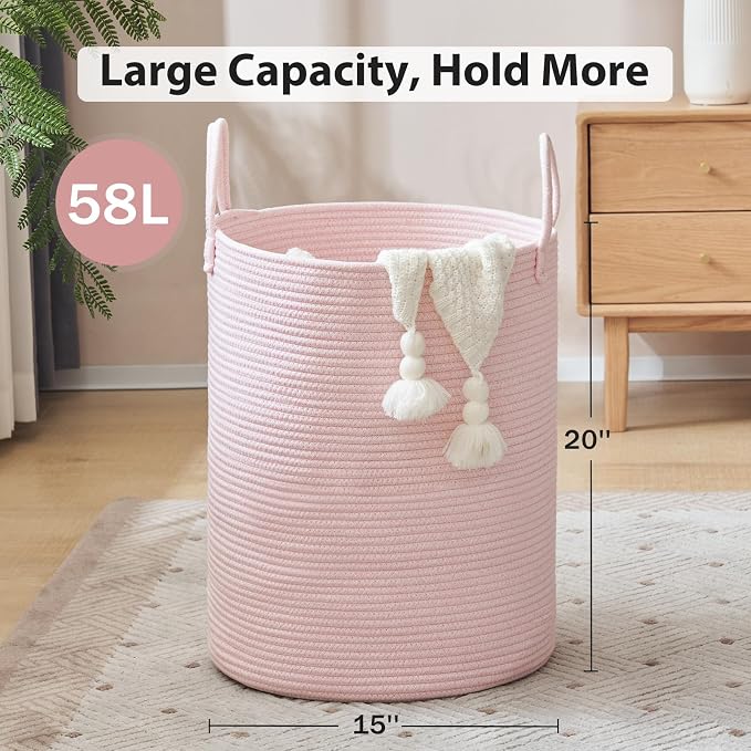 YOUDENOVA Laundry Hamper Basket, Woven 58L Tall Laundry Basket - Image 3