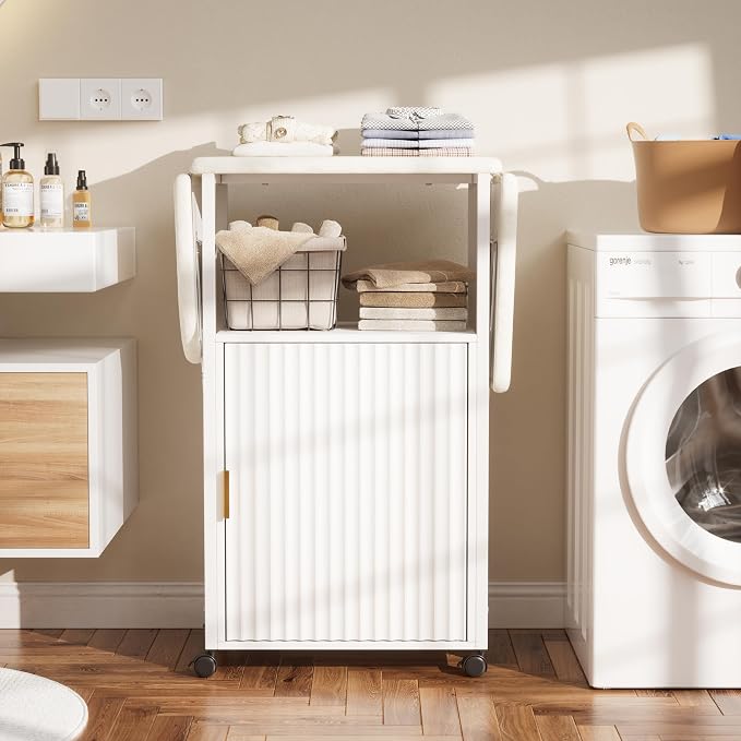 Rolling Ironing Board with Storage Cabinet, Folding Ironing Board with - Image 4