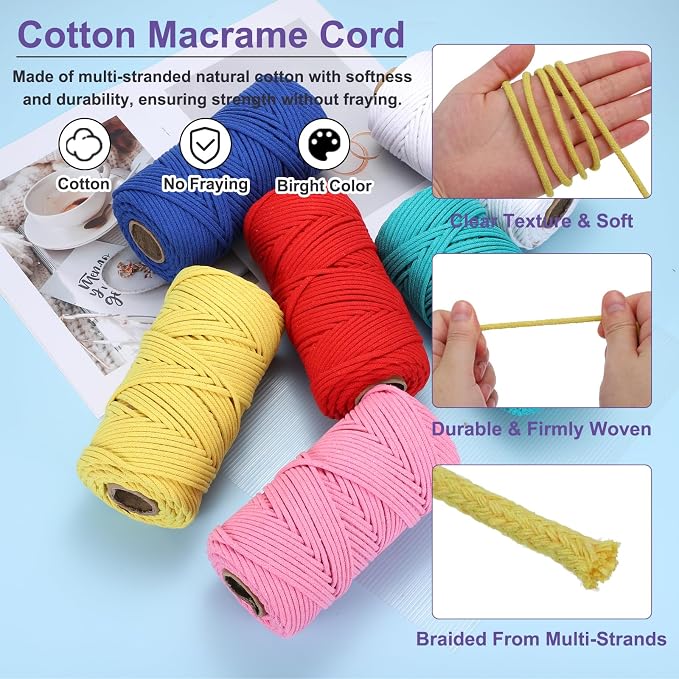 MECCANIXITY Braided Macrame Cord, 4mm x 109 Yards Natural Cotton Rope Macrame - Image 3