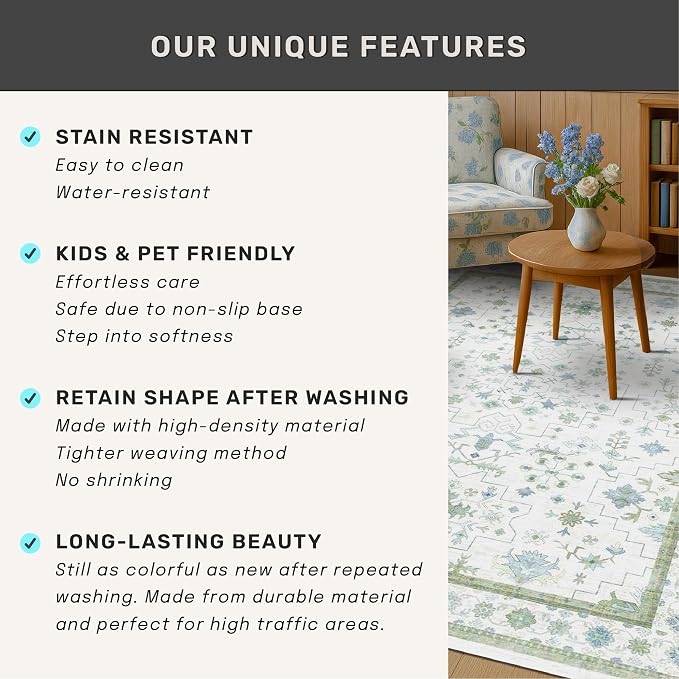 Cream Green Large 8x12 Area Rug - Image 7