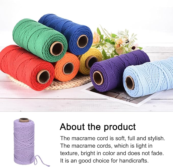 Rebower Macrame Cord 4mm x 109 Yard, Natural Cotton Macrame Rope Twisted - Image 4