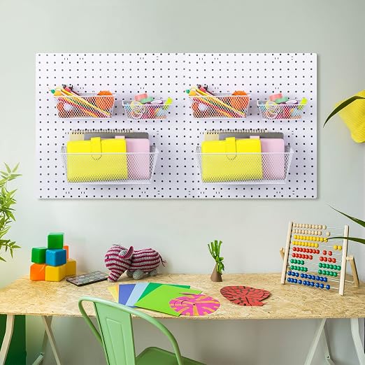 6 Pieces Pegboard Baskets Wall Mount Wire Peg Board Baskets 3 Sizes Pegboard - Image 5