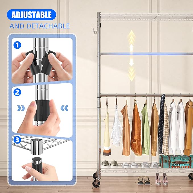 Simple Trending Rolling Clothes Rack, Clothing Rack, Garment Racks - Image 5