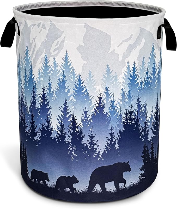 Mama Bear Laundry Basket Forest Mountains Foldable Oxford Cloth Funny Tote Bag by NUTAINLA