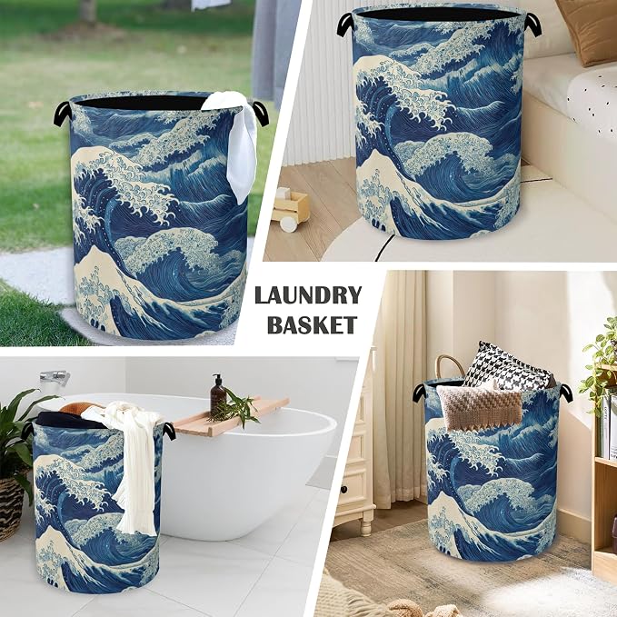 Ocean Wave Laundry Basket, Japanese Foldable Oxford Cloth Tote Bag Laundry - Image 4