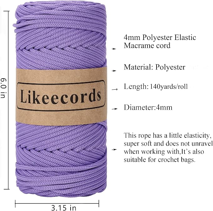 4mm Polyester Braided Macrame Cord 140Yard /426Feet, Elastic Yarn - Image 2