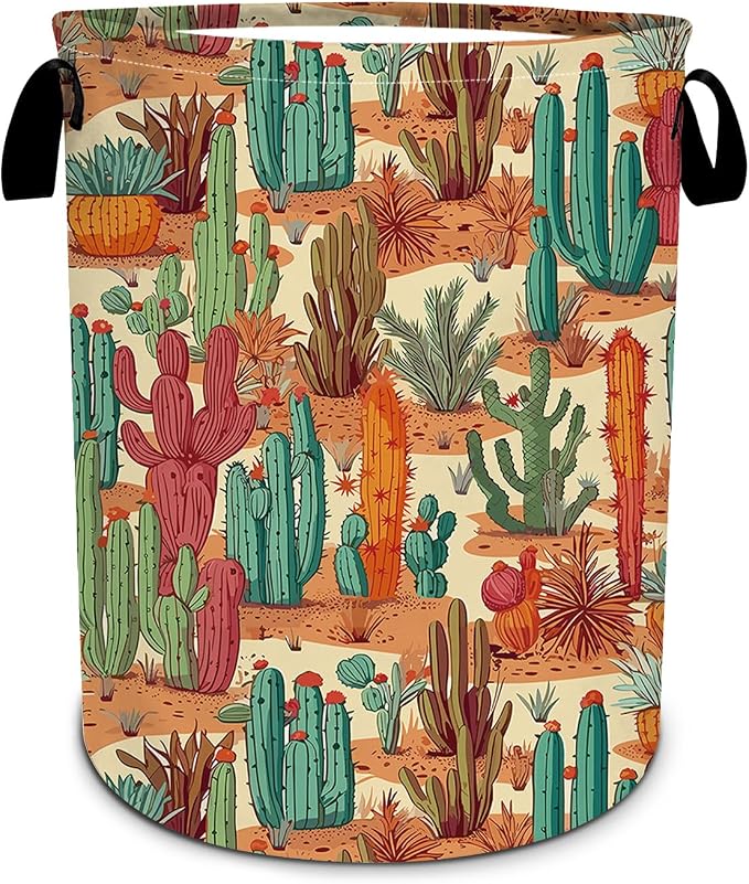 Tropical Cactus Laundry Basket, Foldable Waterproof Oxford Cloth Laundry Hamper by SLHFDKL