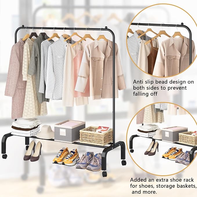 Rolling Clothes Rack Metal Clothing Rack - Image 5