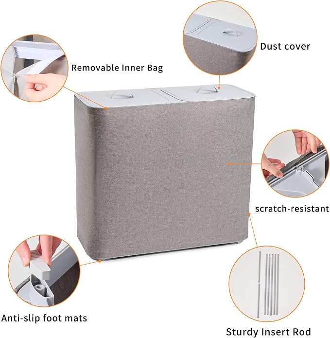 150L laundry hamper with lid, Large-sized Laundry Baskets, Portable 2 Dividers - Image 3