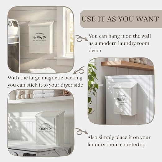 Magnetic Lint Bin for Laundry Room, Metal Trash Can - Image 3