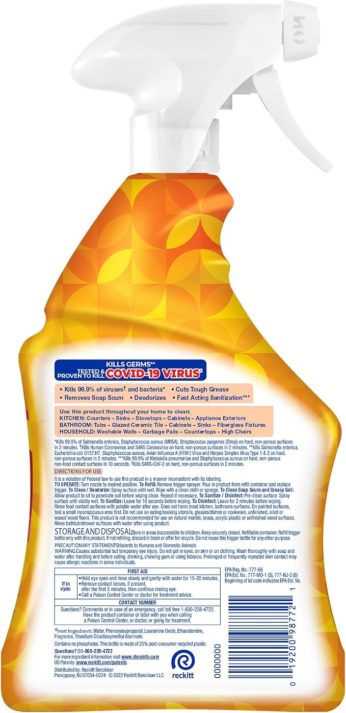 Lysol All Purpose Cleaner Spray, Kitchen & Bathroom Cleaner, Mango & Hibiscus - Image 3