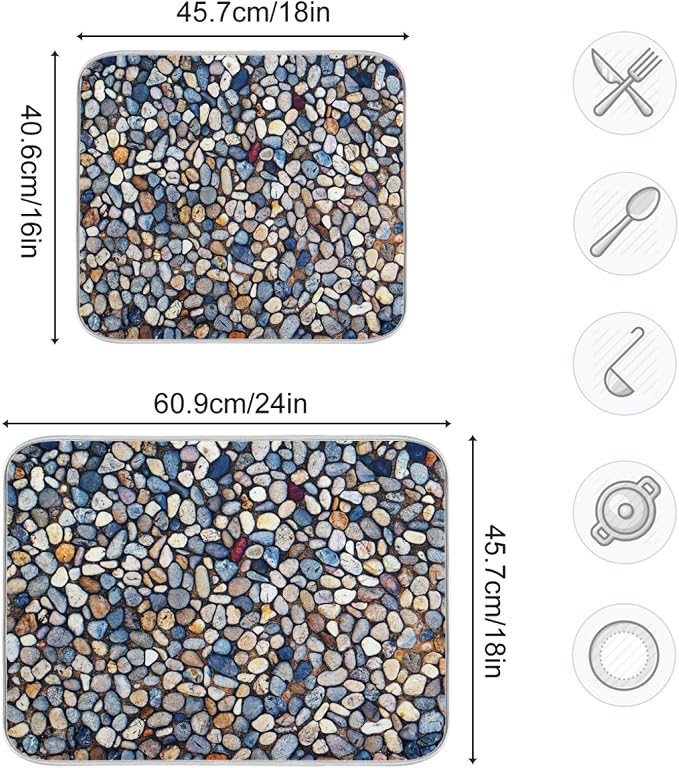 Colorful Stone Texture Dish Drying Mats 18 x 24 Inch Super Absorbent Microfiber - Image 3