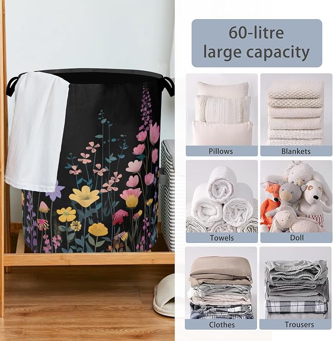 Vintage Wildflowers Laundry Basket, Garden Herb Oxford Cloth Laundry Hamper - Image 6