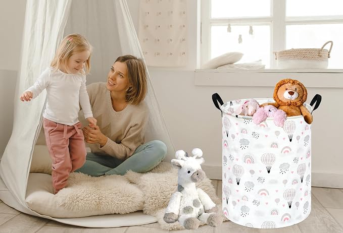 Hot Ait Balloon Print Round Laundry Hamper Storage Basket Bins Clothes Nursery - Image 6