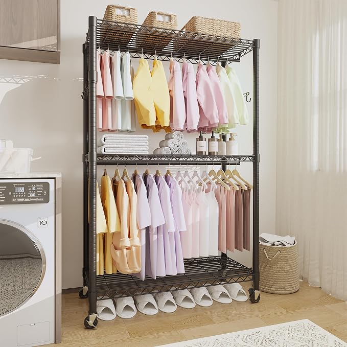 Rolling Clothes Rack, Portable Wire Rack - Image 8