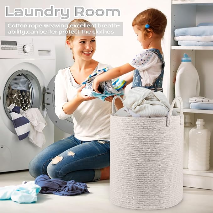 Cotton Rope Laundry Basket Hamper - Image 3