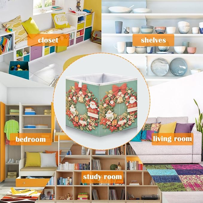 senya Large Storage Bins Wreath Two Collapsible Foldable Storage Cubes Fabric - Image 6